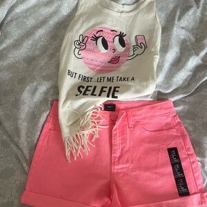 Pink Graphic Tank Top and Gap Shorts Set